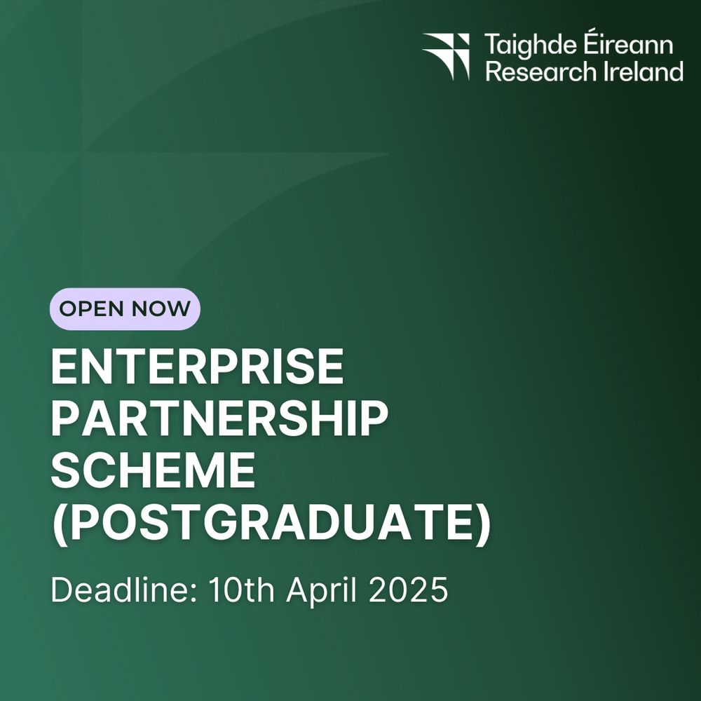 Graphic for Enterprise Partnership Scheme says "Open now: Enterprise Partnership Scheme (Postgraduate). Deadline: 10th April 2025