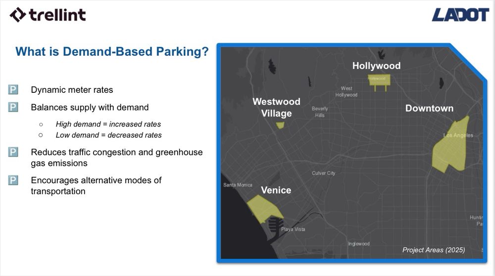 What is Demand-Based Parking?

Dynamic meter rates
Balances supply with demand
High demand = increased rates
Low demand = decreased rates

Reduces traffic congestion and greenhouse gas emissions

Encourages alternative modes of transportation

Started in DTLA, expanded to Westwood Village