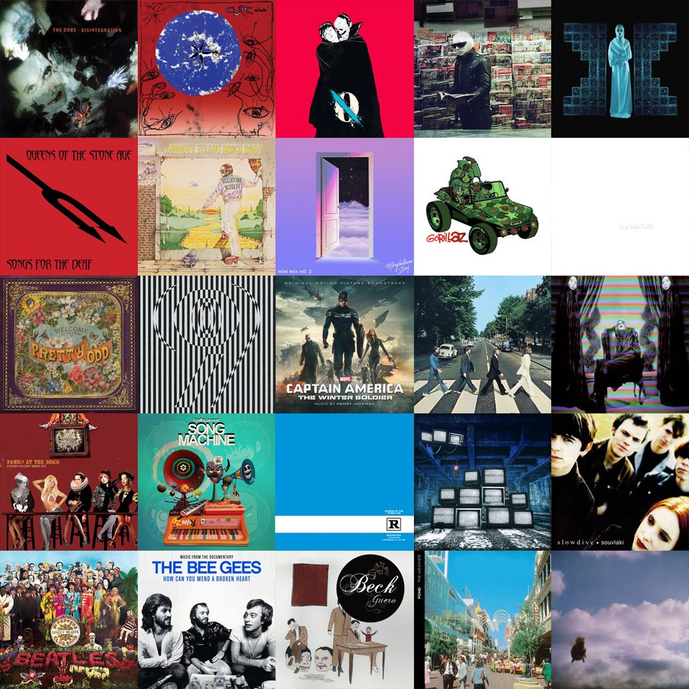 top 5:

Disintegration - The Cure
Wish - The Cure
Like Clockwork... - QOTSA
Modern Mirror - Drab Majesty
The Demonstration - Drab Majesty