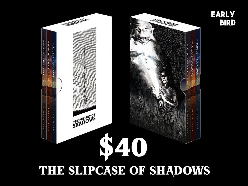 The Slipcase of Shadows containing the first 3 books of my series: The Pursuit of Shadows 