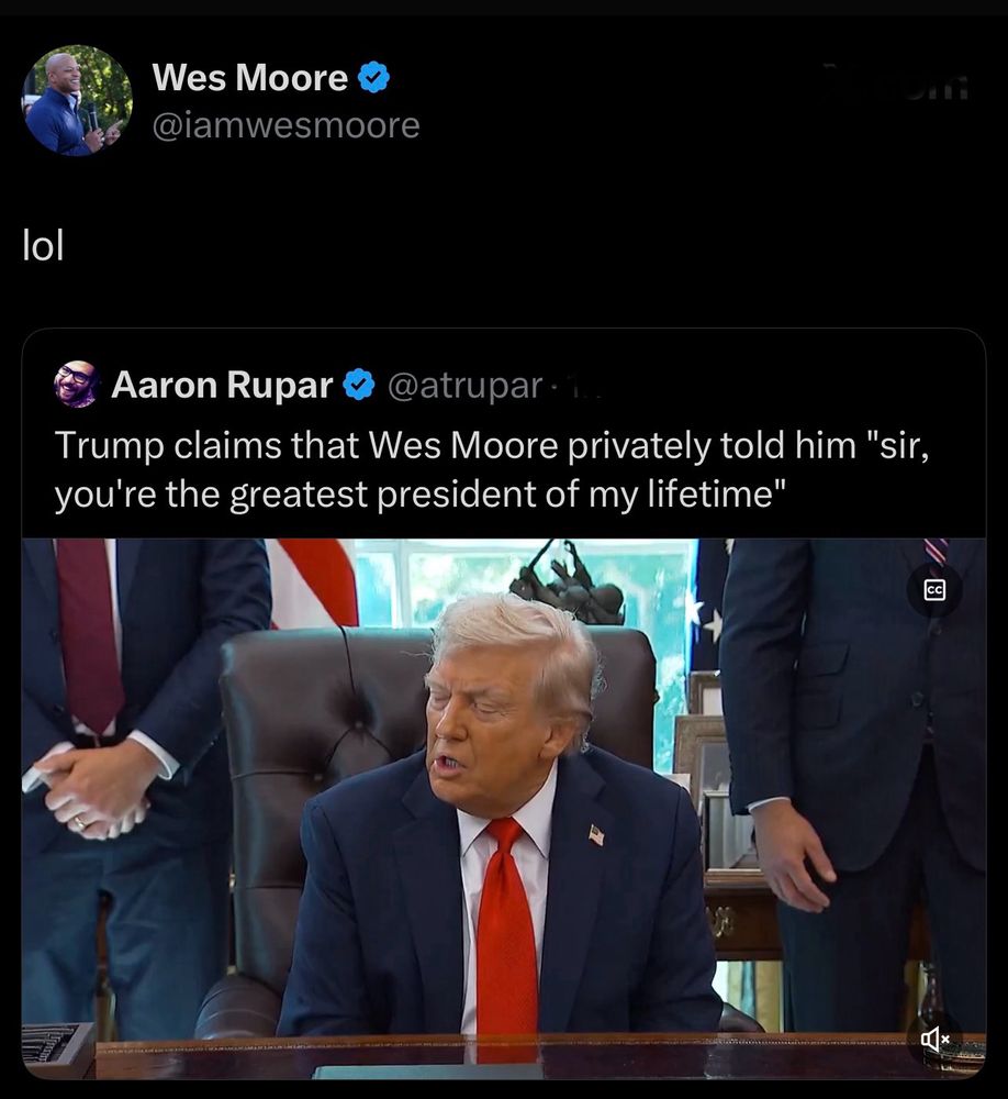 Post by Wes Moore laughing at Donald Trump’s remakes 