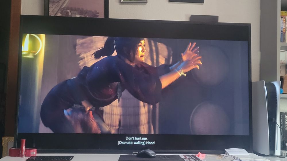 Cap of Ghosts of Tsushima cinematic, tied up peasant lady yelling "dont hurt me nooooo" but its actually me