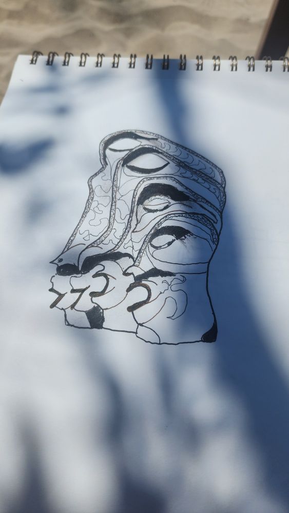 4 stylized faces, placed side by side.