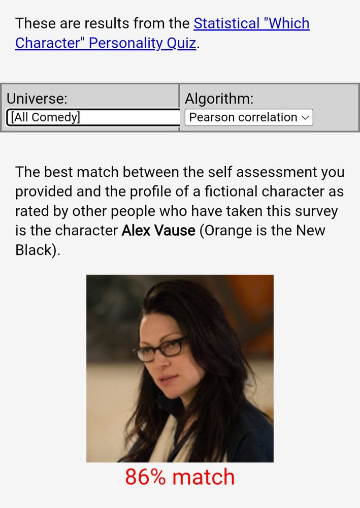 All comedy: 86% match with Alex Vause
