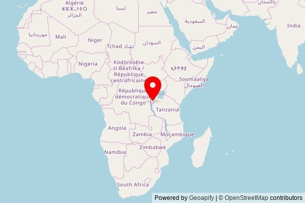 A zoomed in map showing a pin at the position of Cathédrale du Christ-Roi, RN 8, Gitega, Burundi