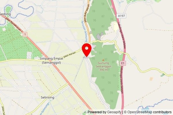 A partially zoomed out map with a pin at the position of Masjid An-Nur Kampung Bukit Semanggol, A354, 34400, Perak, Malaysia