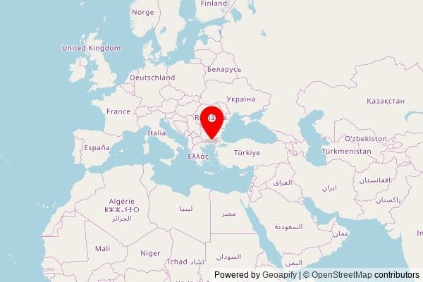 A zoomed in map showing a pin at the position of Hambarcılar camii, Hambarcılar yolu 1, 6636 Volovartsi, Bulgaria