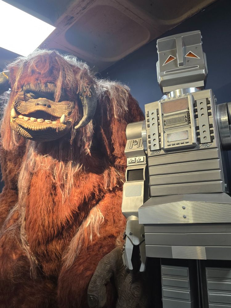 Ludo costume, as worn in the film Labyrinth, next to Marvin the Paranoid Android, from the 80s tv series The Hitchhiker's Guide to the Galaxy 