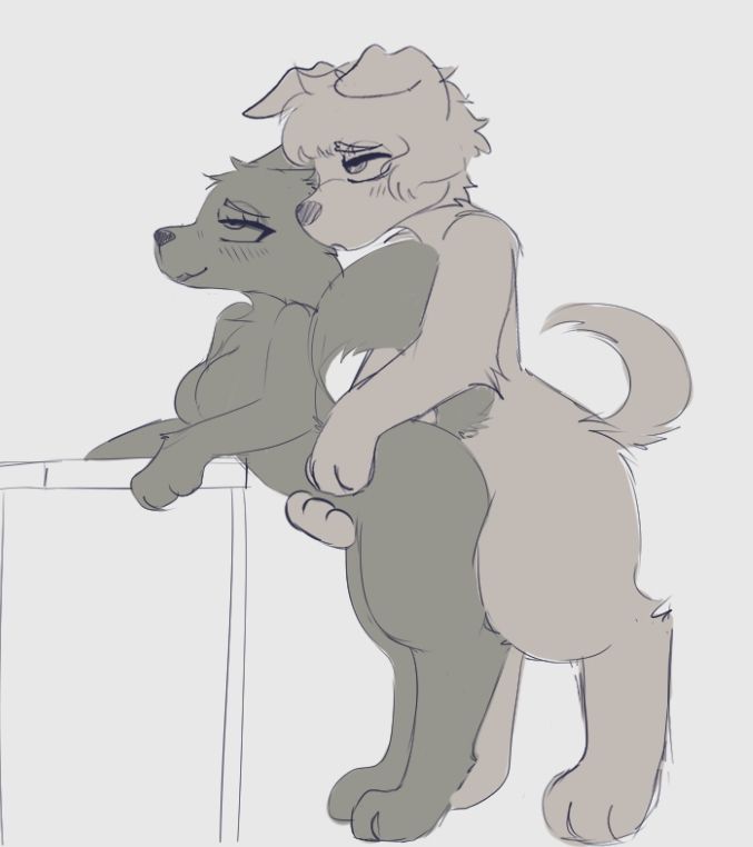 Mika the Vixen in a color-blocked sketch with a doggy getting freaky :3