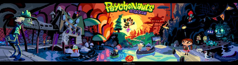 Un fan art représentant un décors de Psychonauts en pixel art, d'une version alternative du jeu en mode point and click retro.  