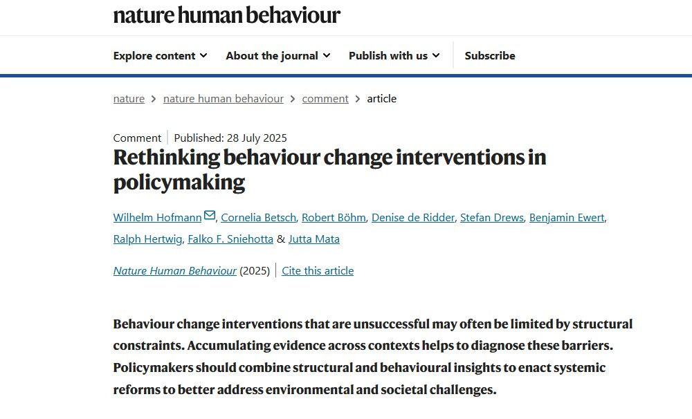 Comment: Rethinking behavior change interventions in policymaking