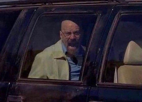 walter white from breaking bad screaming at his brother hank schrader
while trapped in a car