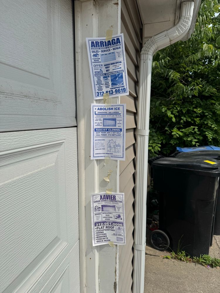 An 8 1/2 x 5 1/2“ flyer posted on the side of a garage in Chicago’s Avondale neighborhood. It calls for ICE to be abolished and is designed in the style of contractor flyers. These flyers are a common site in many Chicago neighborhoods and you can see from other flyers in these photos how similar this design looks.