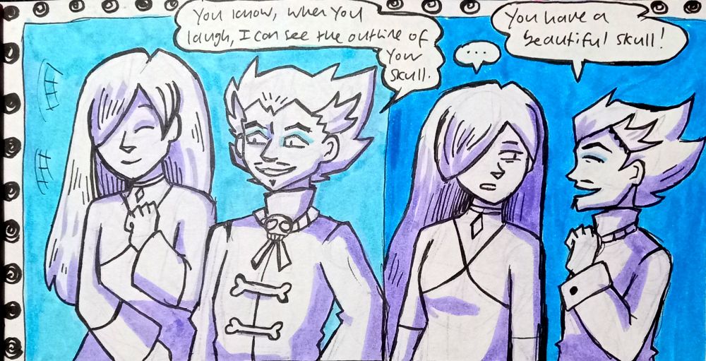 Vincent Skullfinder trying and failing to flirt with Vilolet. Parody of a scene from IT Crowd