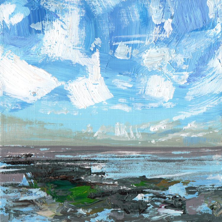 An acrylic painting of Morecambe Bay