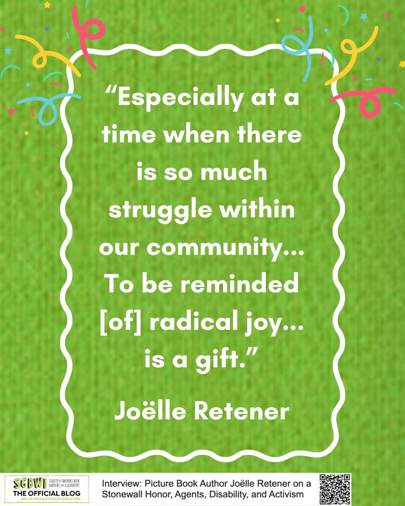 White text on a green background. Text reads " especially at a time when there is so much struggle within our community...To be reminded of radical joy is a gift."