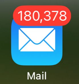 Mailbox on iPhone showing 180,378 unread messages