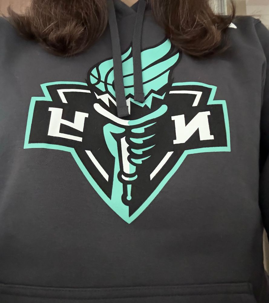 Grey hoodie with the Liberty logo in green, black and white