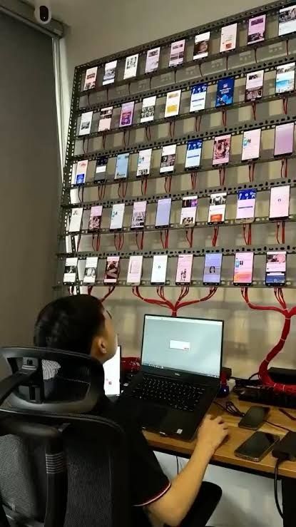 Bot farm phone bank with one user controlling multiple devices