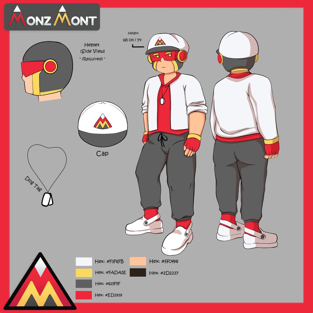 The full body reference sheet for the VTuber, Monz Mont.