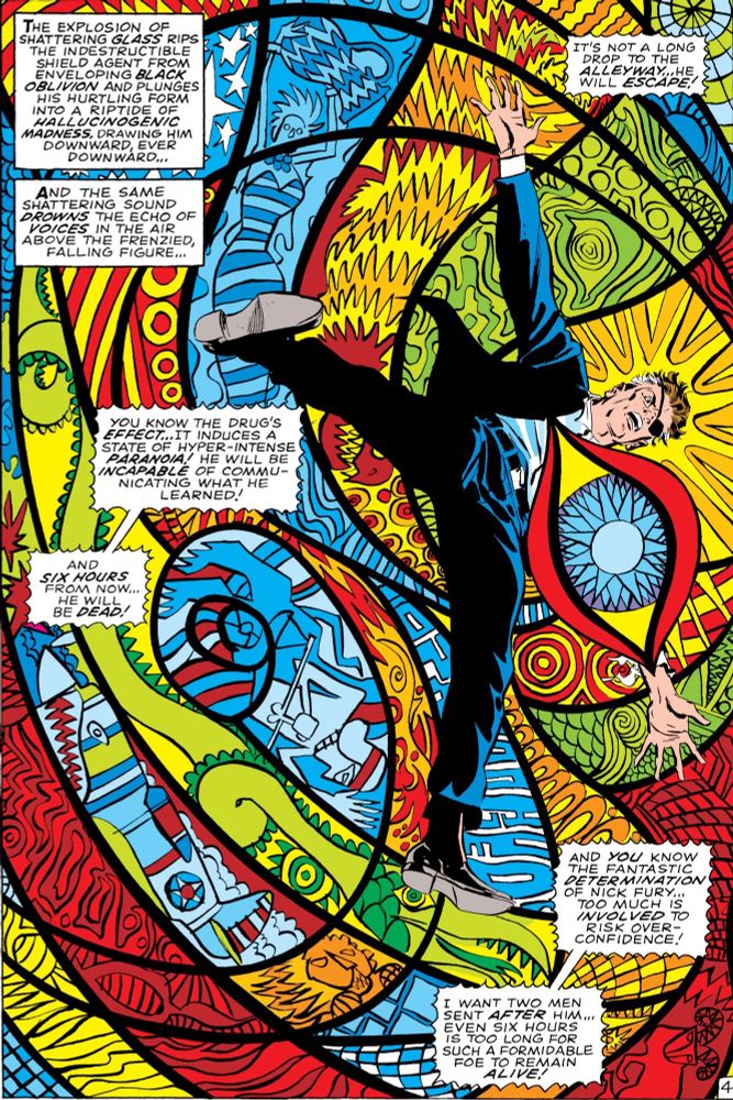 Nick Fury enters a trippy sequence after interacting with hallucinogenics.