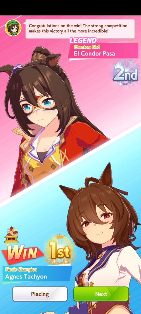 Screenshot where Agnes Tachyon wins against El Condor Pasa