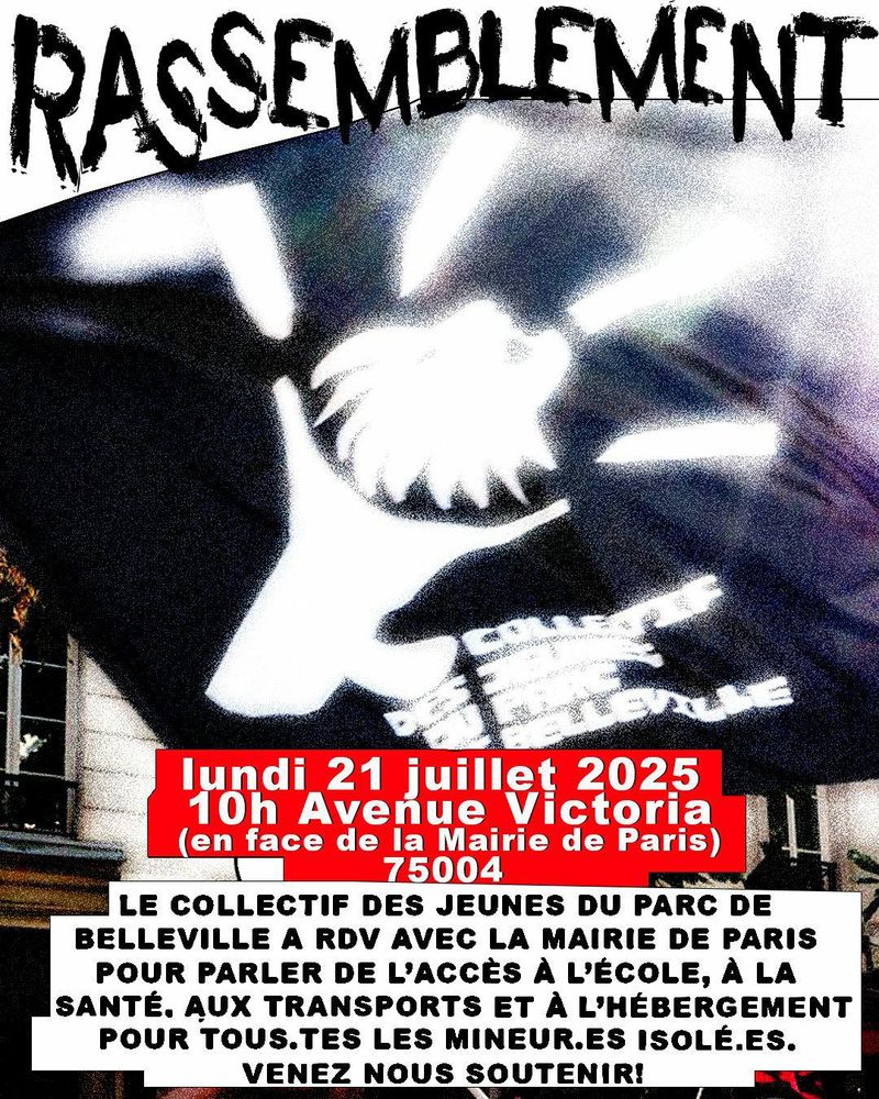 rassemblement lundi 21 juillet 2025 10h avenue Victoria (en face de la Mairie de Paris) 75004