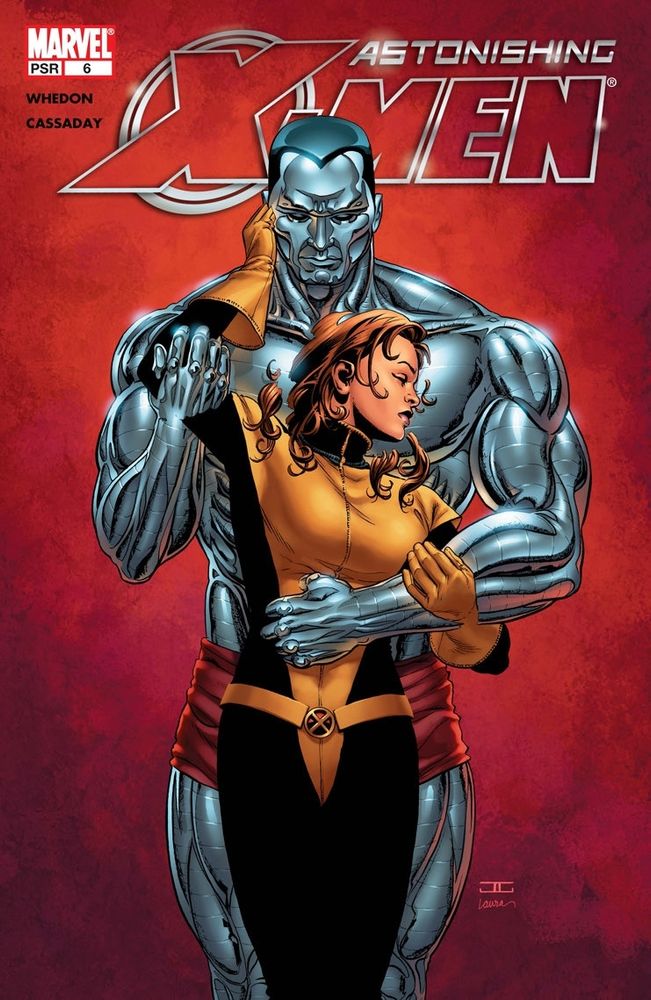 A John Cassaday cover for Astonishing X-Men where Kitty Pride is embracing Colossus