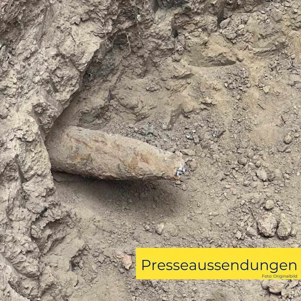 Aufgefundene Sprenggranate, welche bei Grabungsarbeiten vorgefunden wurde.