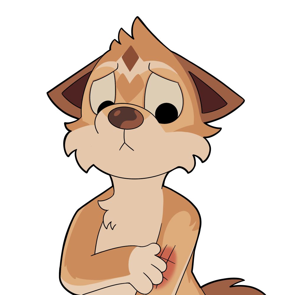 a telegram sticker of a puppy with a hurt arm