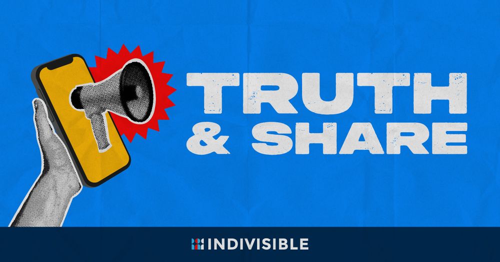 (alongside an image of a hand holding a phone with a megaphone) TRUTH & SHARE