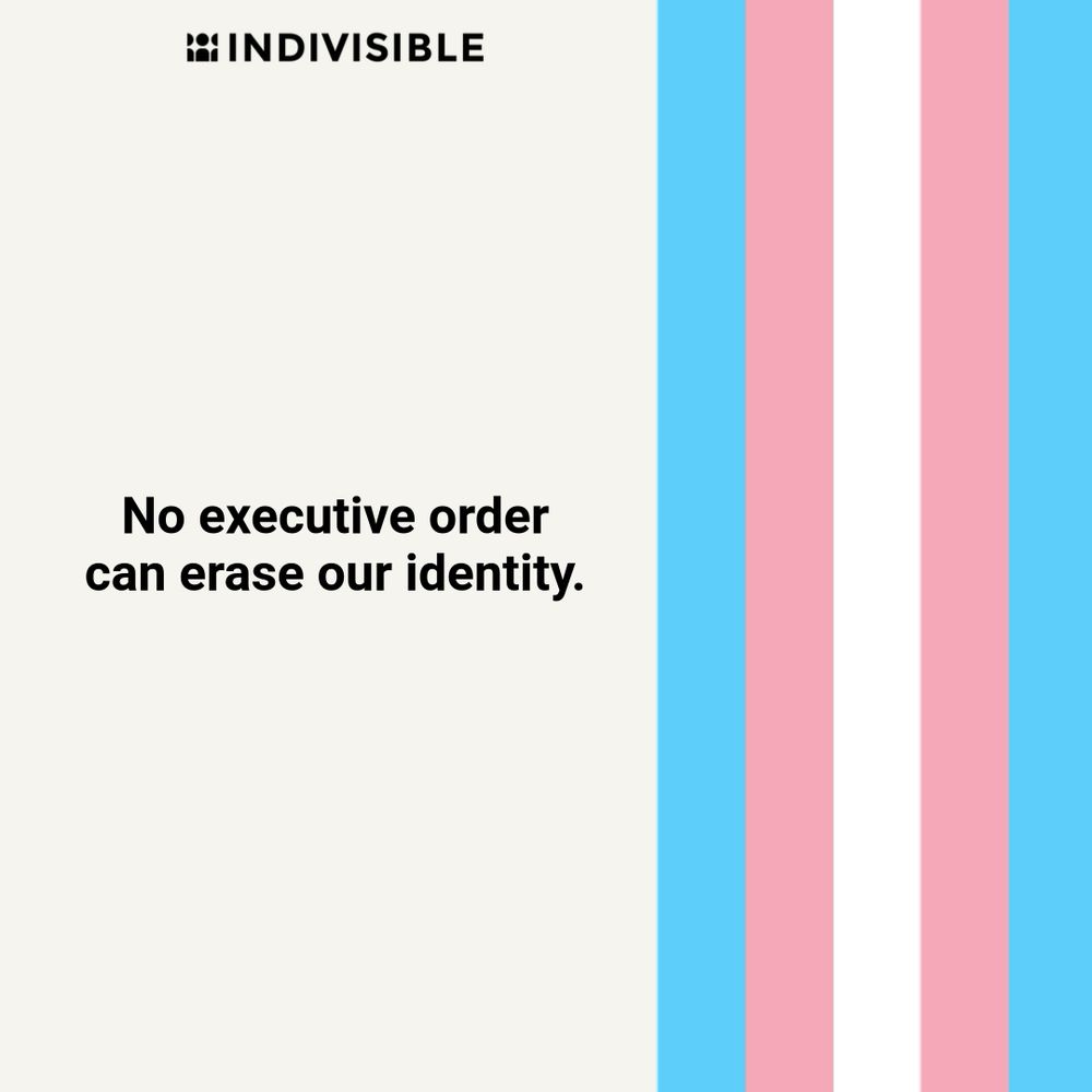 (next to the colors of the Transgender Pride Flag) No executive order can erase our identity.