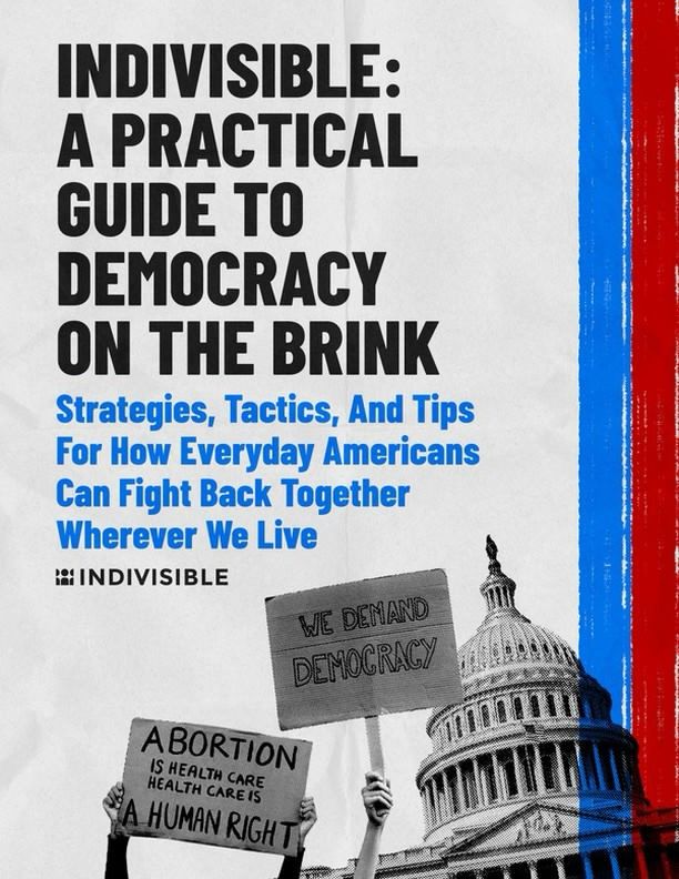 (above an image of Congress) INDIVISIBLE: A PRACTICAL GUIDE TO DEMOCRACY ON THE BRINK
Strategies, Tactics, And Tips For How Everyday Americans Can Fight Back Together Wherever We Live