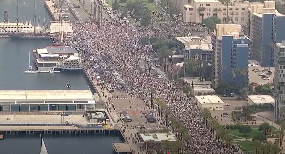 Massive crowd of No Kings marchers. 