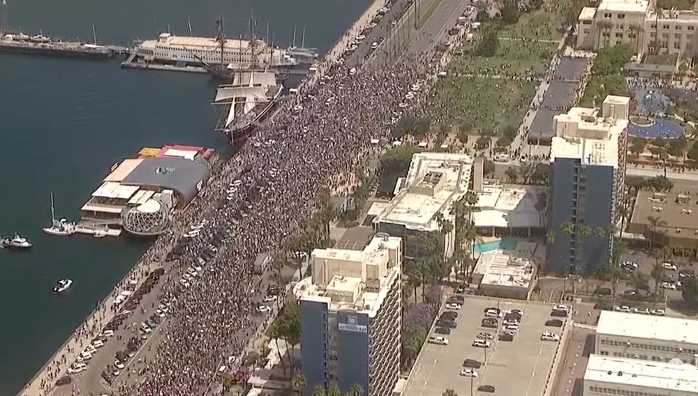 Massive crowd of No Kings marchers. 