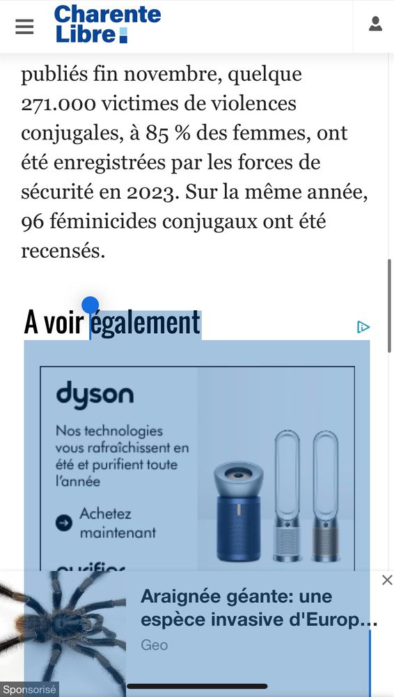 Je lisais un article tranquillou quand je suis agressée par une pub pour GEO avec une image d’une araignée réellement DEGUEULASSE 😤
