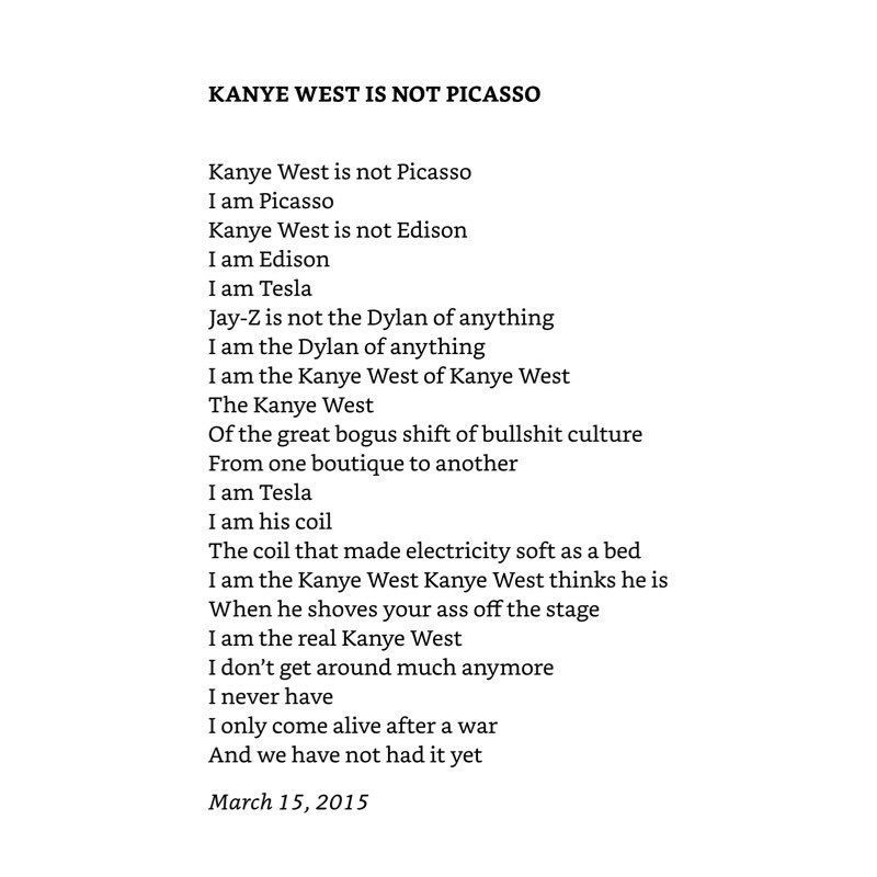 Poem Kanye West is Not Picasso (Leonard Cohen, 2015)