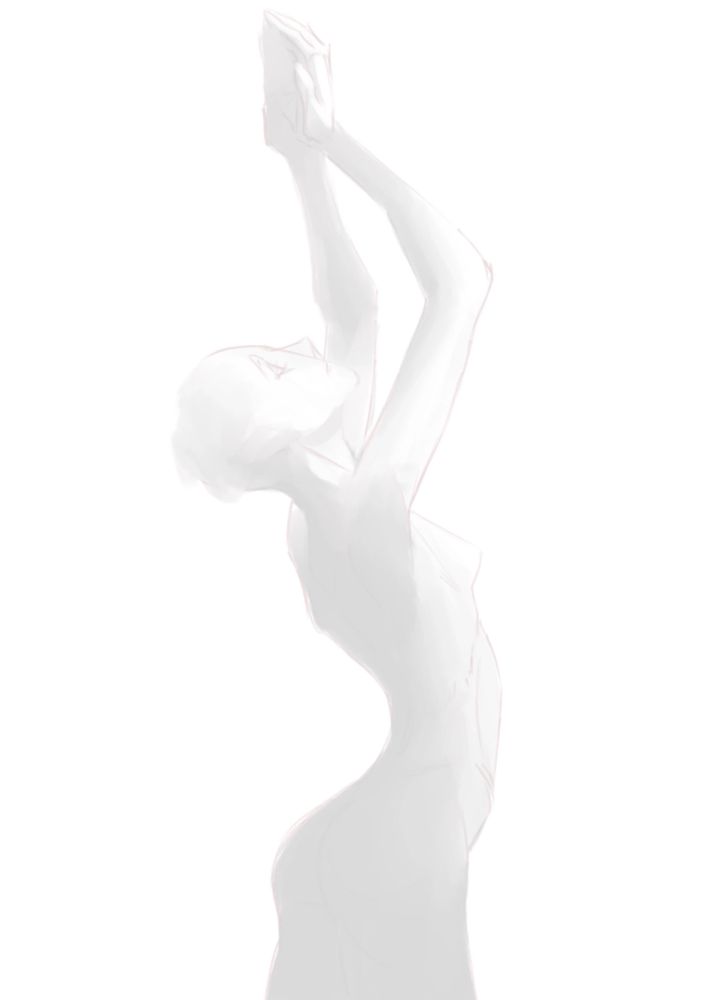 The first sketch shows only a silhouette of the body, stretching his hands up.