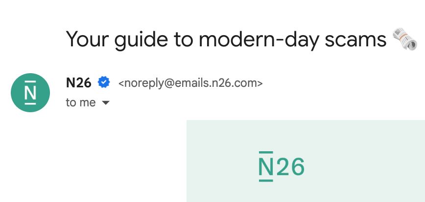 N26 newsletter, "Your guide to modern-day scams"
