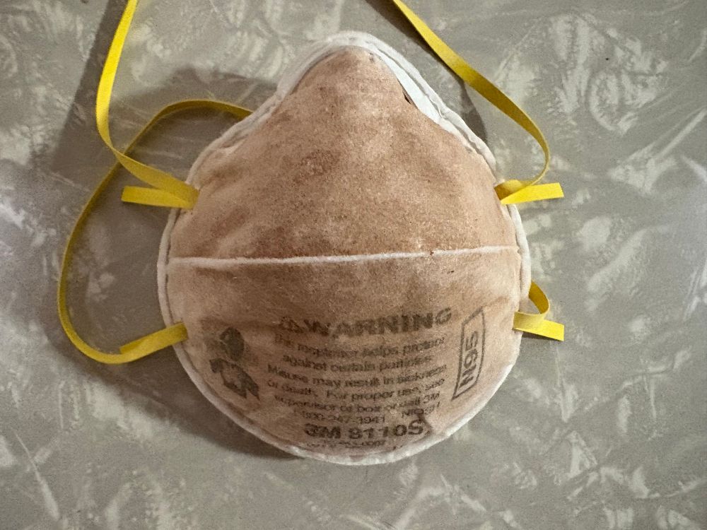 An N95 mask, thoroughly soiled. It did its job