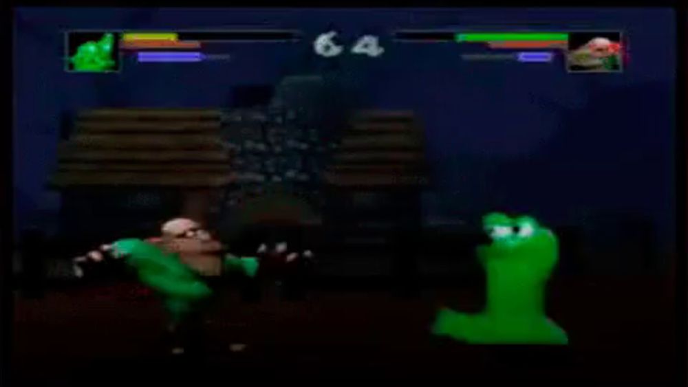 a video game is being played with a green monster and the number 63