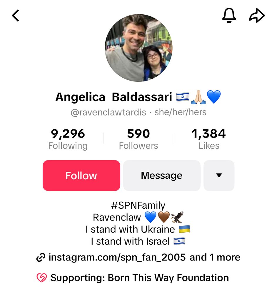 Screen shot of Angelica Baldassari, a proud Zionist’s TikTok bio
