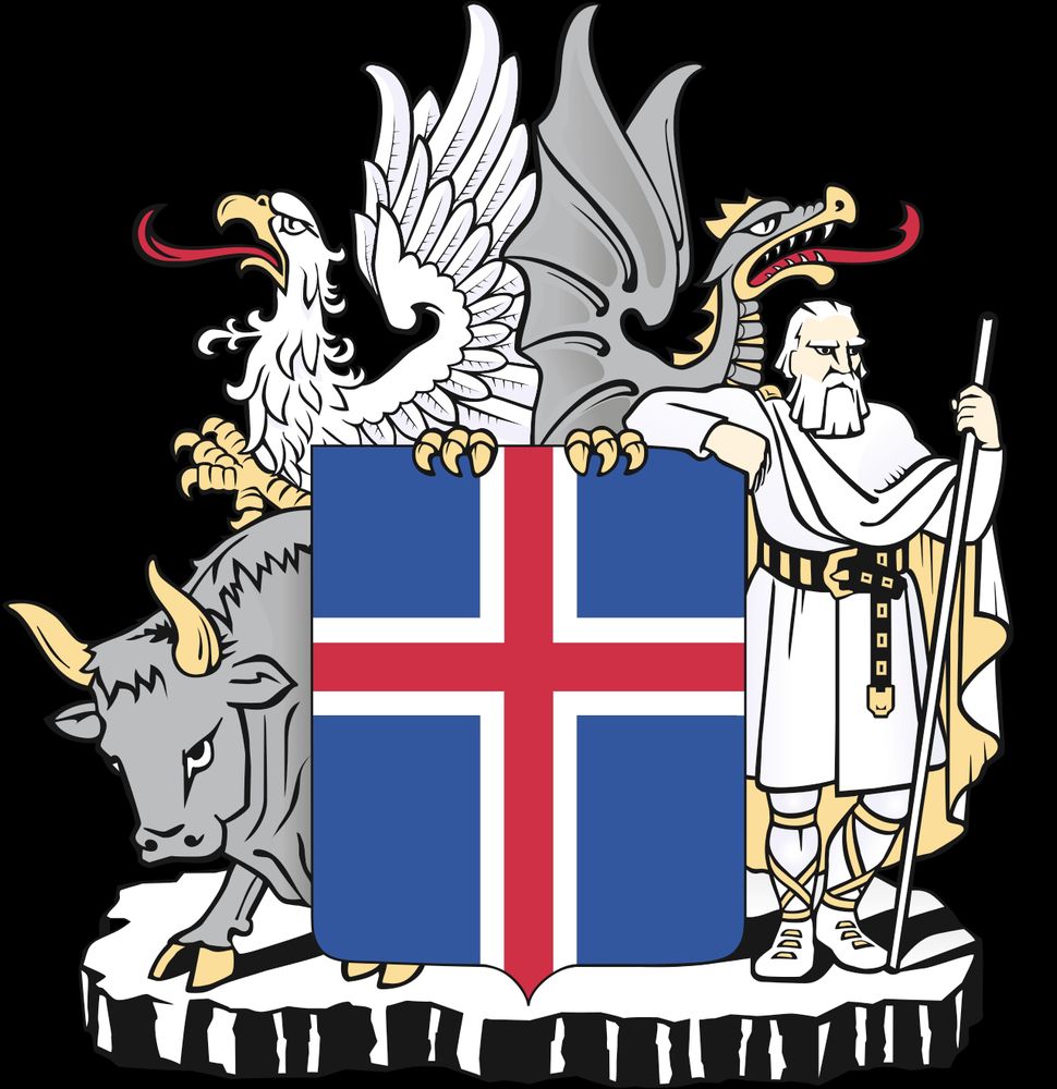 Iceland coat of arms with the 4 landvættir who protect the island.