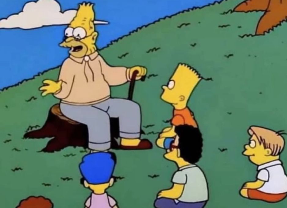 Abe Simpson talking to the kiddos 
