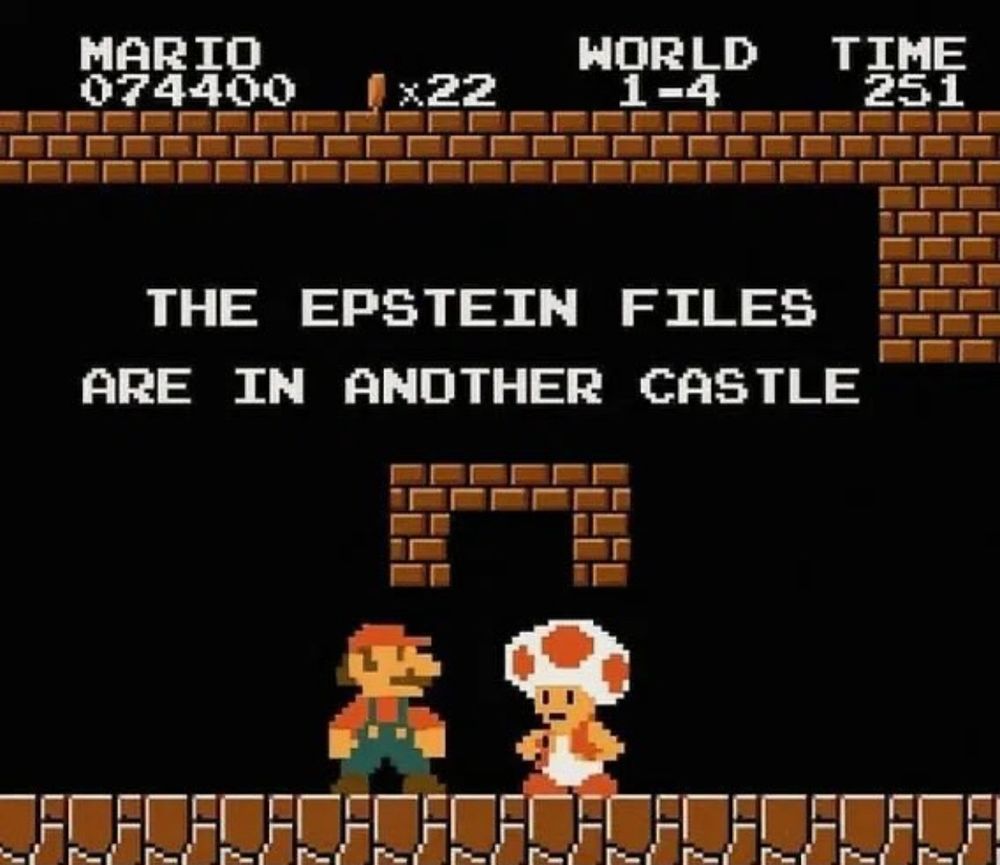 Mario dungeon screen cap with Toad saying the Epstein files are in another castle 