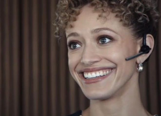 Natalia Kalen from Severance wearing headset 