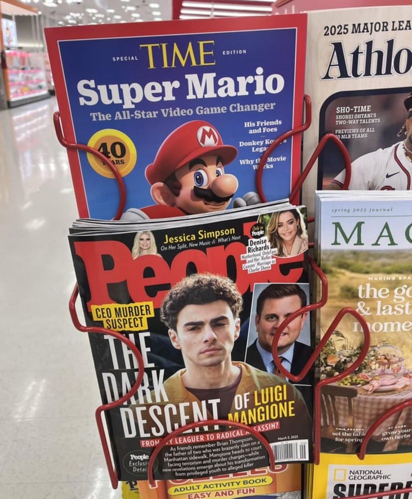 Mario on Time magazine and Luigi Mangione on People. The Mario Brothers!