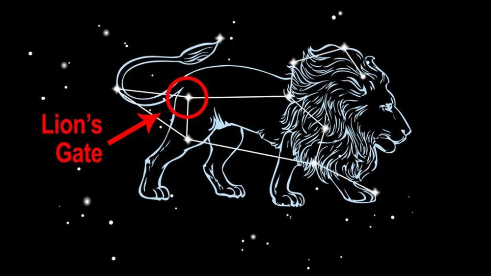 a star chart of the constellation Leo with the Lion's Gate pointed out to be the Lion's asshole