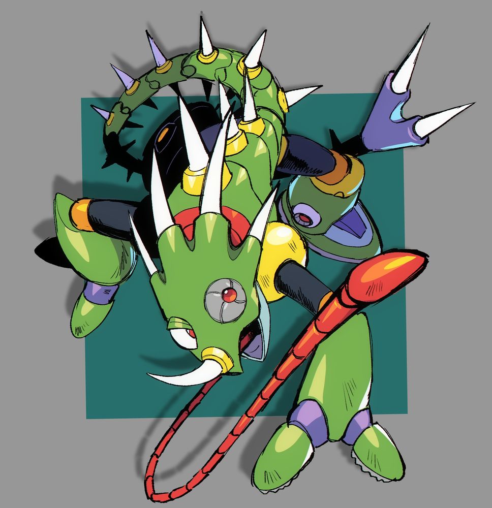 a drawing of Sting chameleon from Megaman X1 