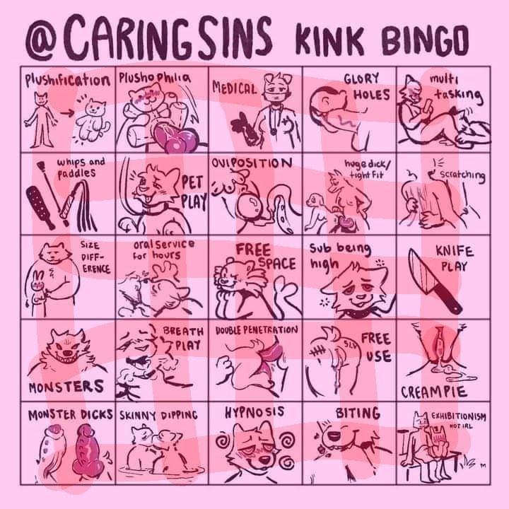 A bingo card with various furry porn kinks 